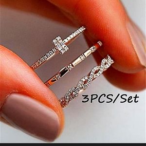 3-Pieces Cross-Border Cubic Zirconia Ring Set For Women's
